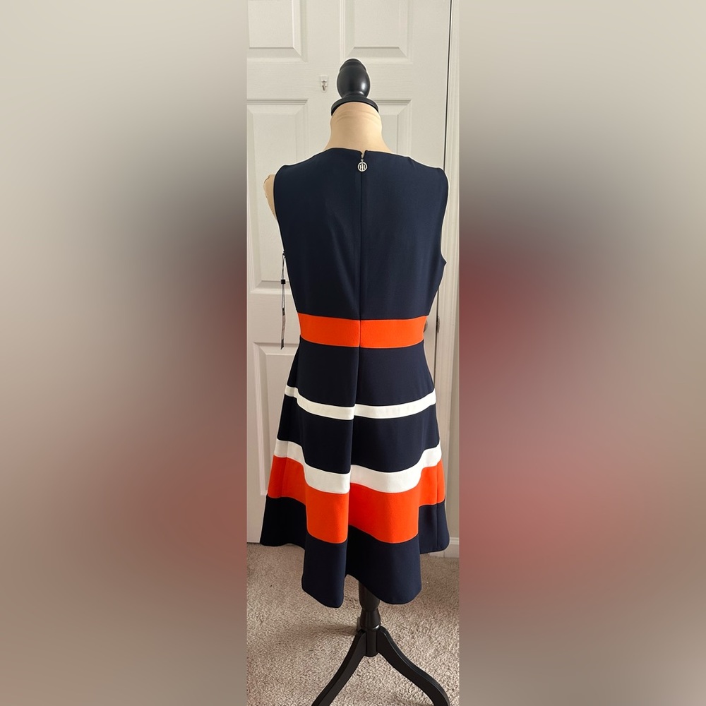 Tommy Hilfiger Elegant Navy and Res Striped Dress - Picture 3 of 6